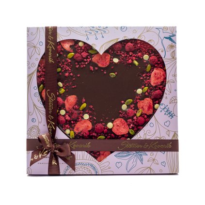 Velké zdobené srdce z hořké čokolády